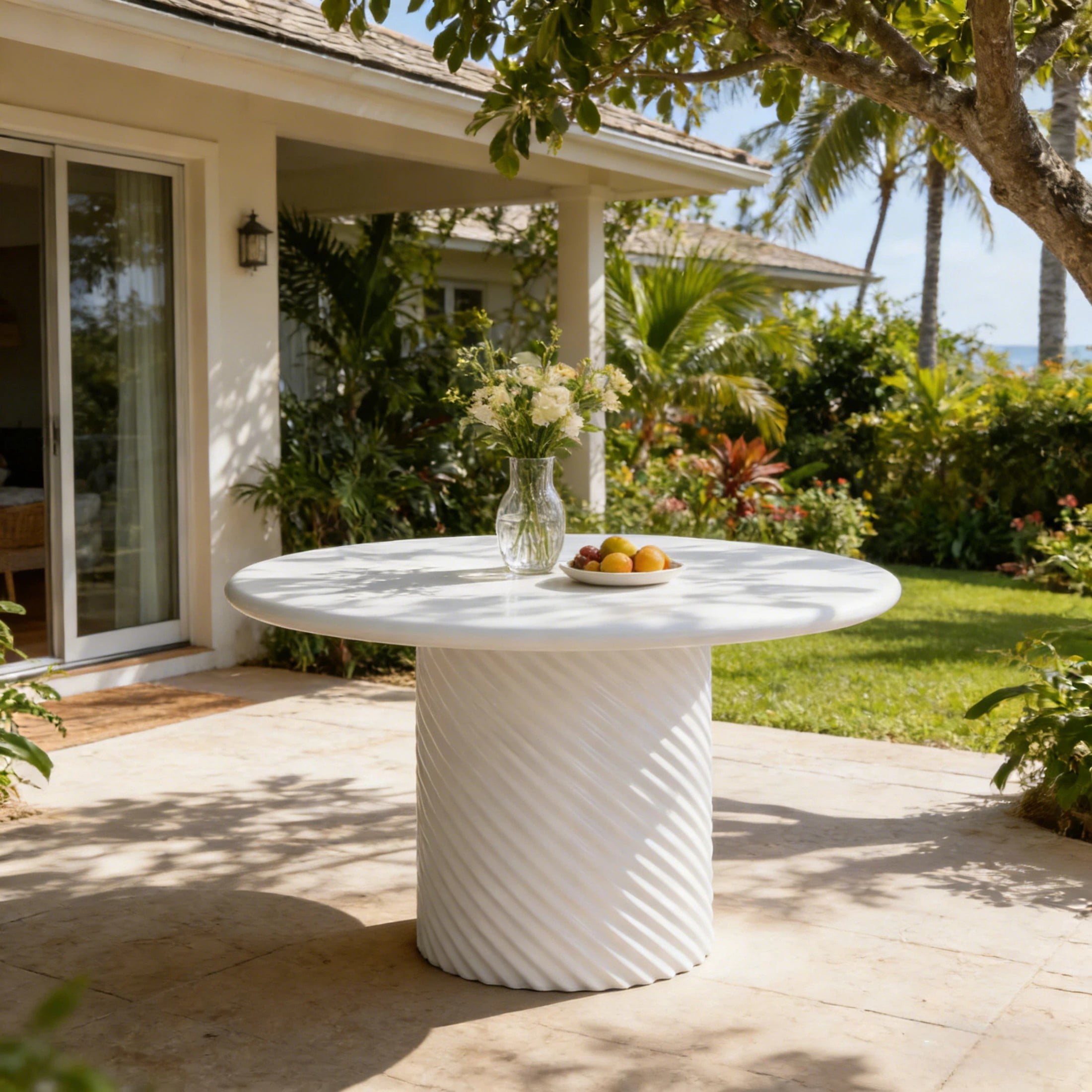 Christopher Knight Home 43.31" Round Outdoor Dining Table, Ribbed MGO Base, White