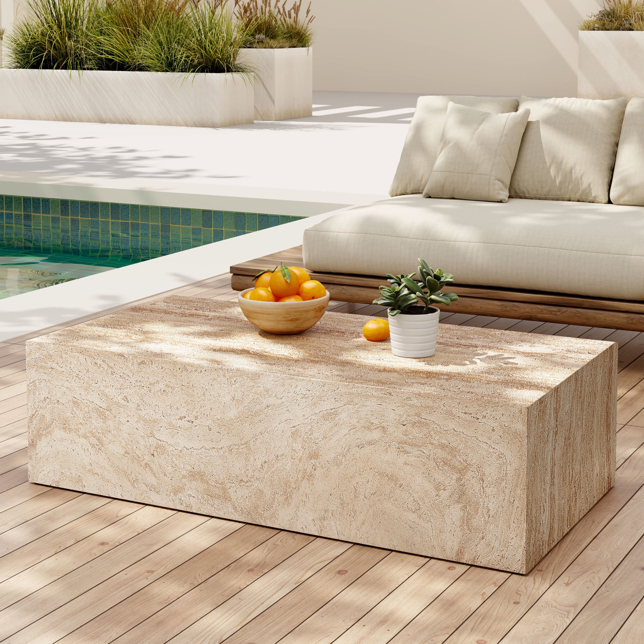 Christopher Knight Home 40.75" Rectangular MGO Coffee Table, Travertine-Look Indoor Outdoor Accent Table, Brown