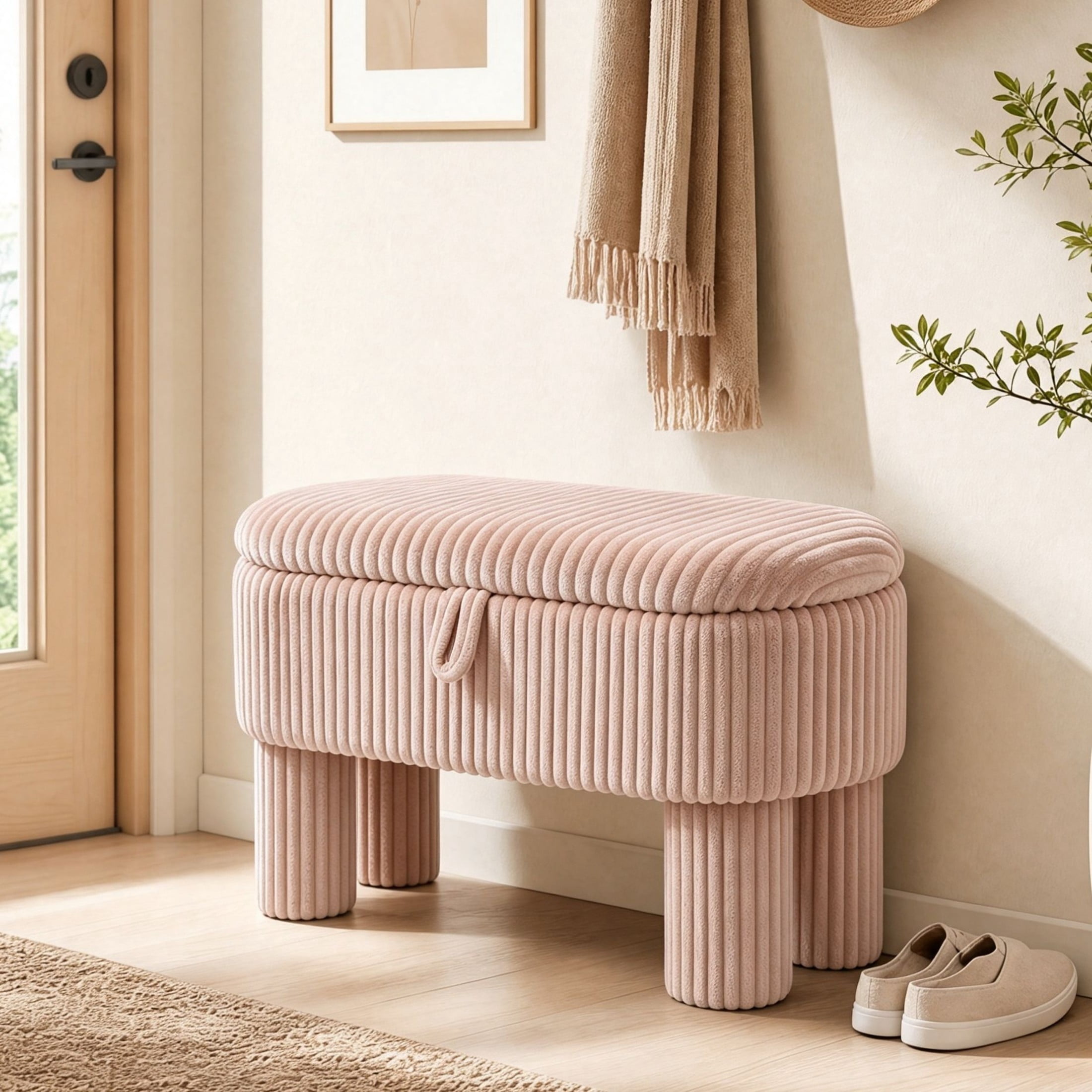 Christopher Knight Home 43" Modern Ottoman Bench, Corduroy Upholstery with Hidden Storage, Pink