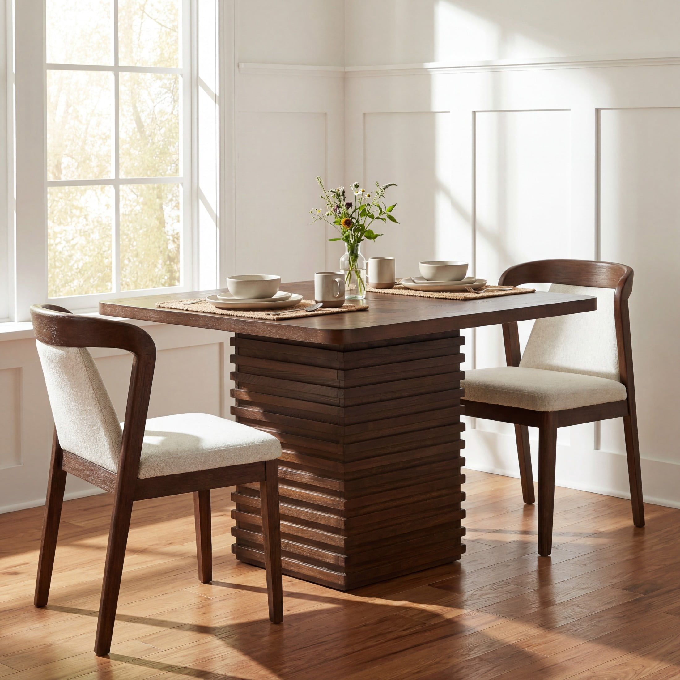 Christopher Knight Home 45" Modern Square Dining Table with Pedestal Base, Seats 4, Walnut