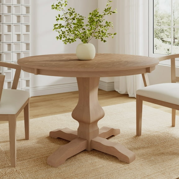 Christopher Knight Home 46" Rustic Round Dining Table with Pedestal Base for 4 People, Light Natural