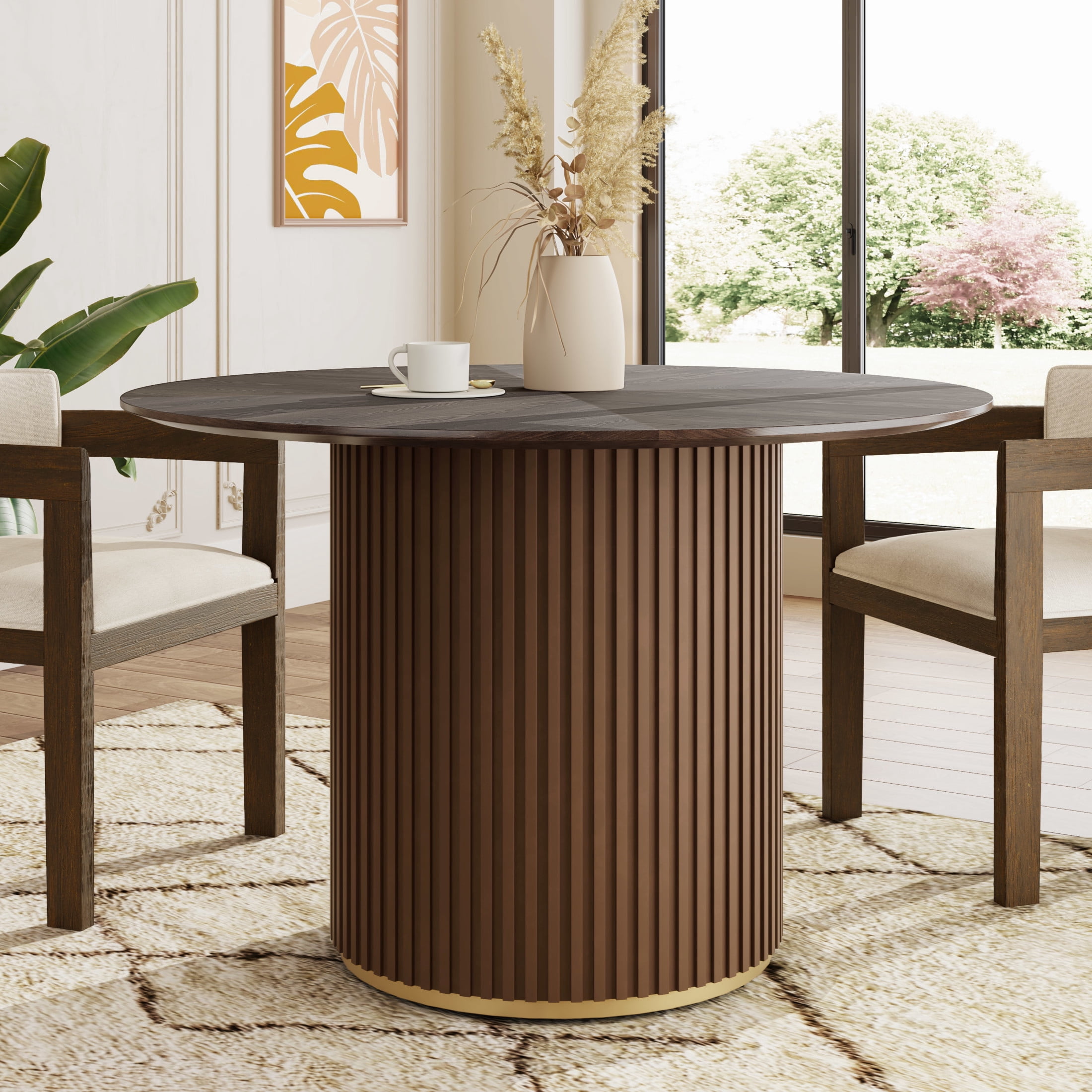 Christopher Knight Home 47.25" Modern Round Pedestal Dining Table for Kitchen, Seats 4, Walnut