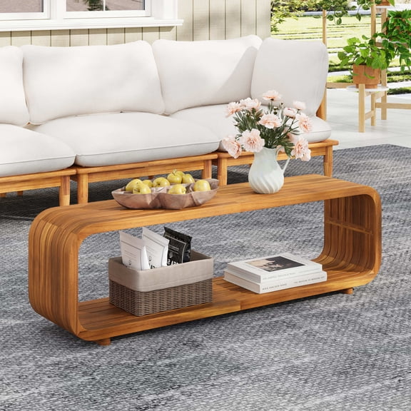 Christopher Knight Home 47.3" Wooden Coffee Table, Modern Outdoor Rectangular Table, Teak