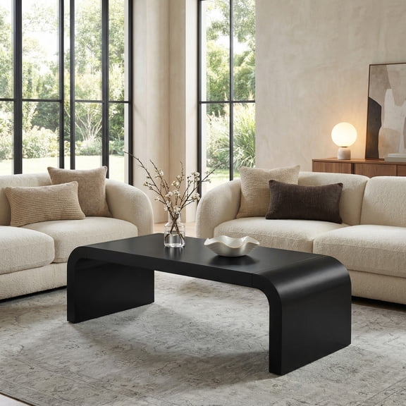 Christopher Knight Home 47" Modern Waterfall Coffee Table, Curved Minimalist Accent Table, Black