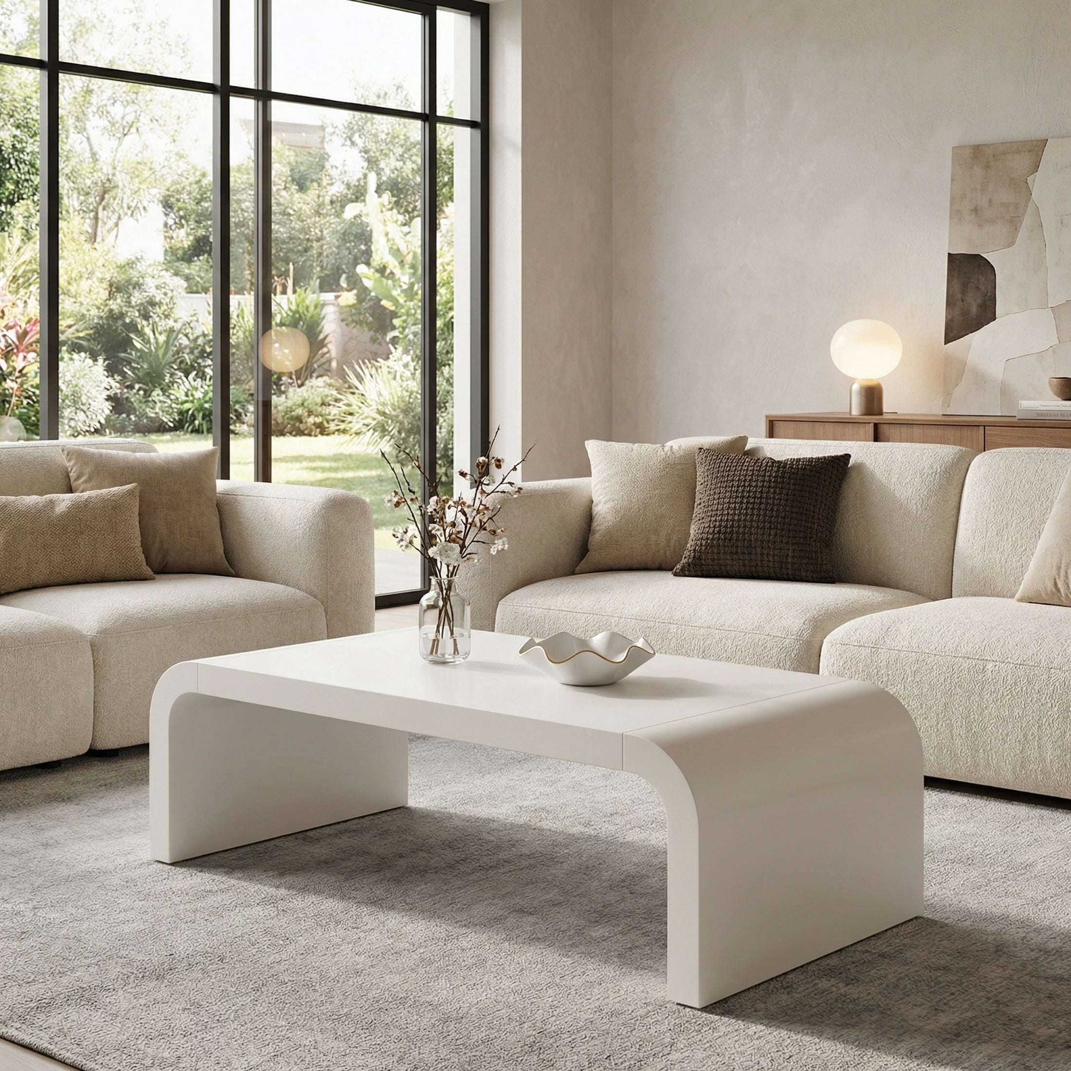 Christopher Knight Home 47" Modern Waterfall Coffee Table, Curved Minimalist Accent Table, White