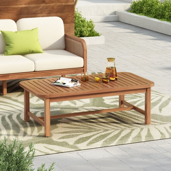 Christopher Knight Home 47" Scandinavian Outdoor Coffee Table, Acacia Solid Wood Frame, Light Teak
