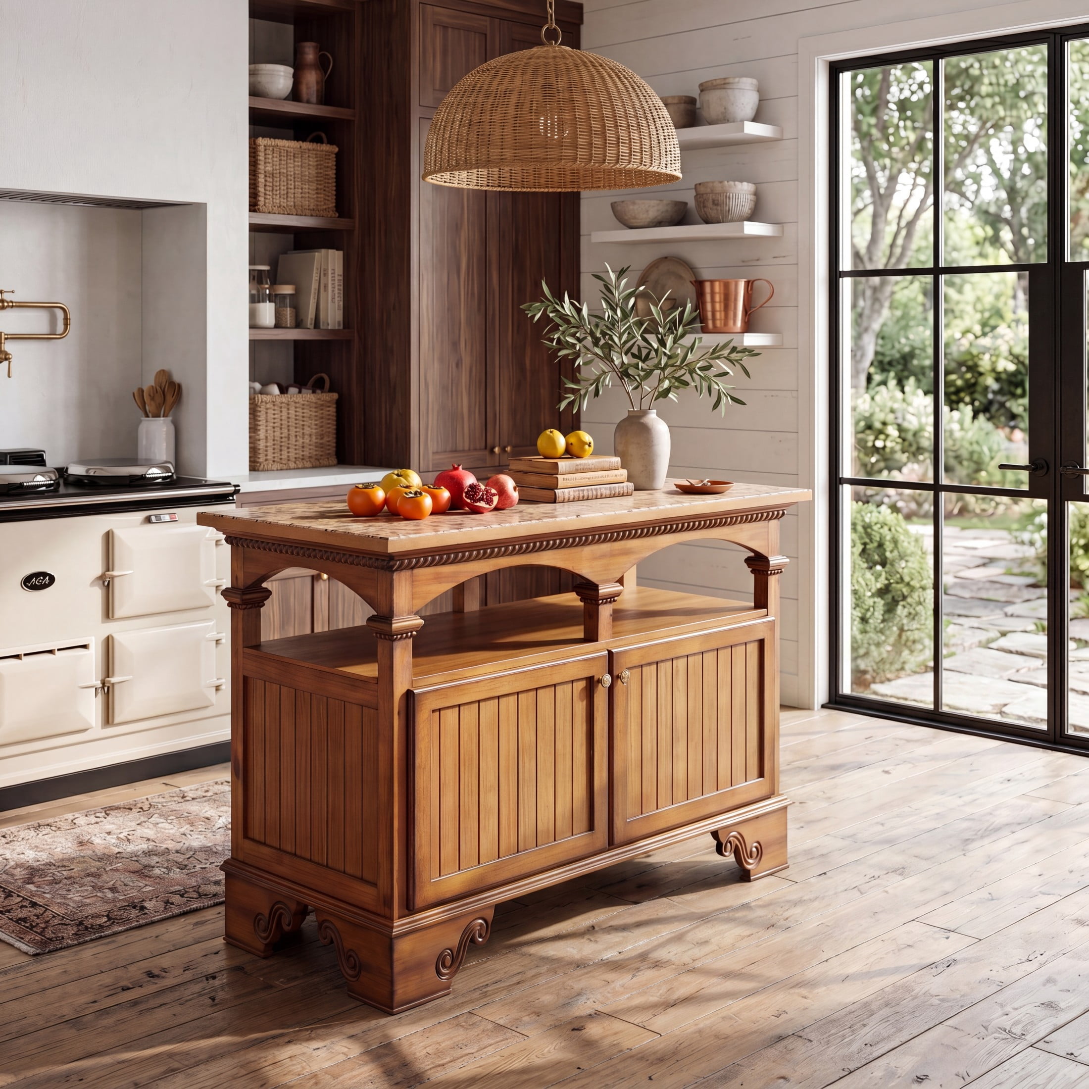 Christopher Knight Home 47" Vintage Wood Kitchen Island with Storage Cabinet and Open Shelf, Walnut