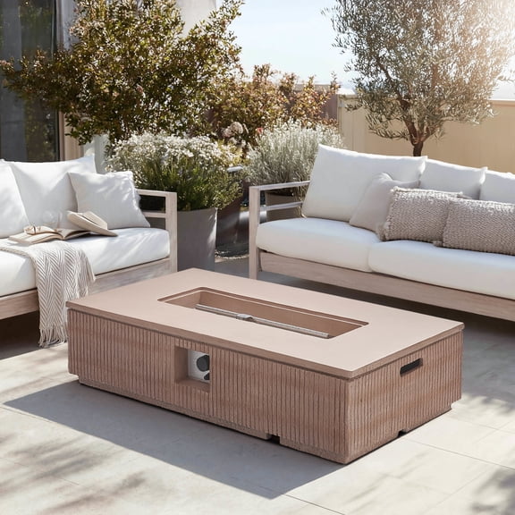 Christopher Knight Home 48.2" Rectangular Outdoor Propane Fire Pit, 50,000 BTU, Natural Travertine