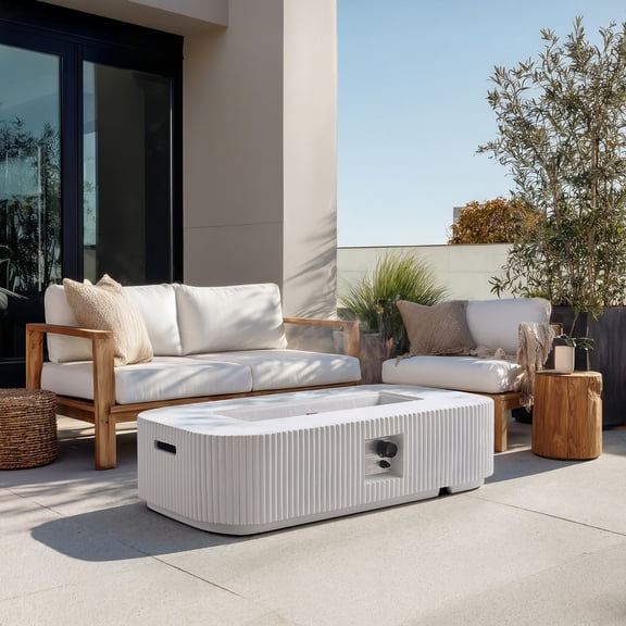 Christopher Knight Home 48.2" Rectangular Outdoor Propane Fire Pit, 50,000 BTU, White