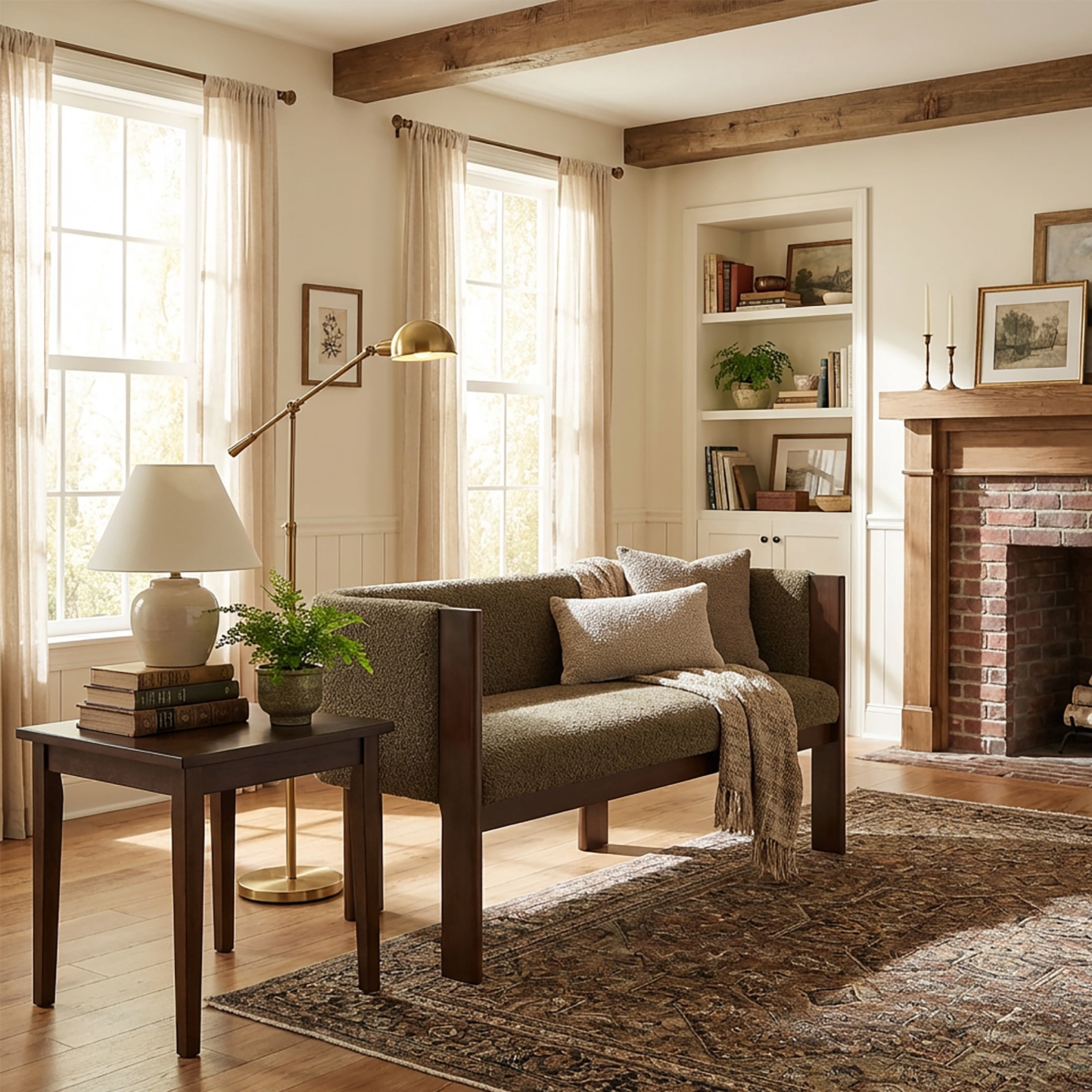 Christopher Knight Home 48.5" Upholstered Solid Loveseat, Modern 2-Seat Sofa, Walnut+Green