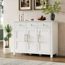 Christopher Knight Home 48" Large Wood Accent Cabinet, 3-Door 3-Drawer Storage Chest with Gold Handles, White
