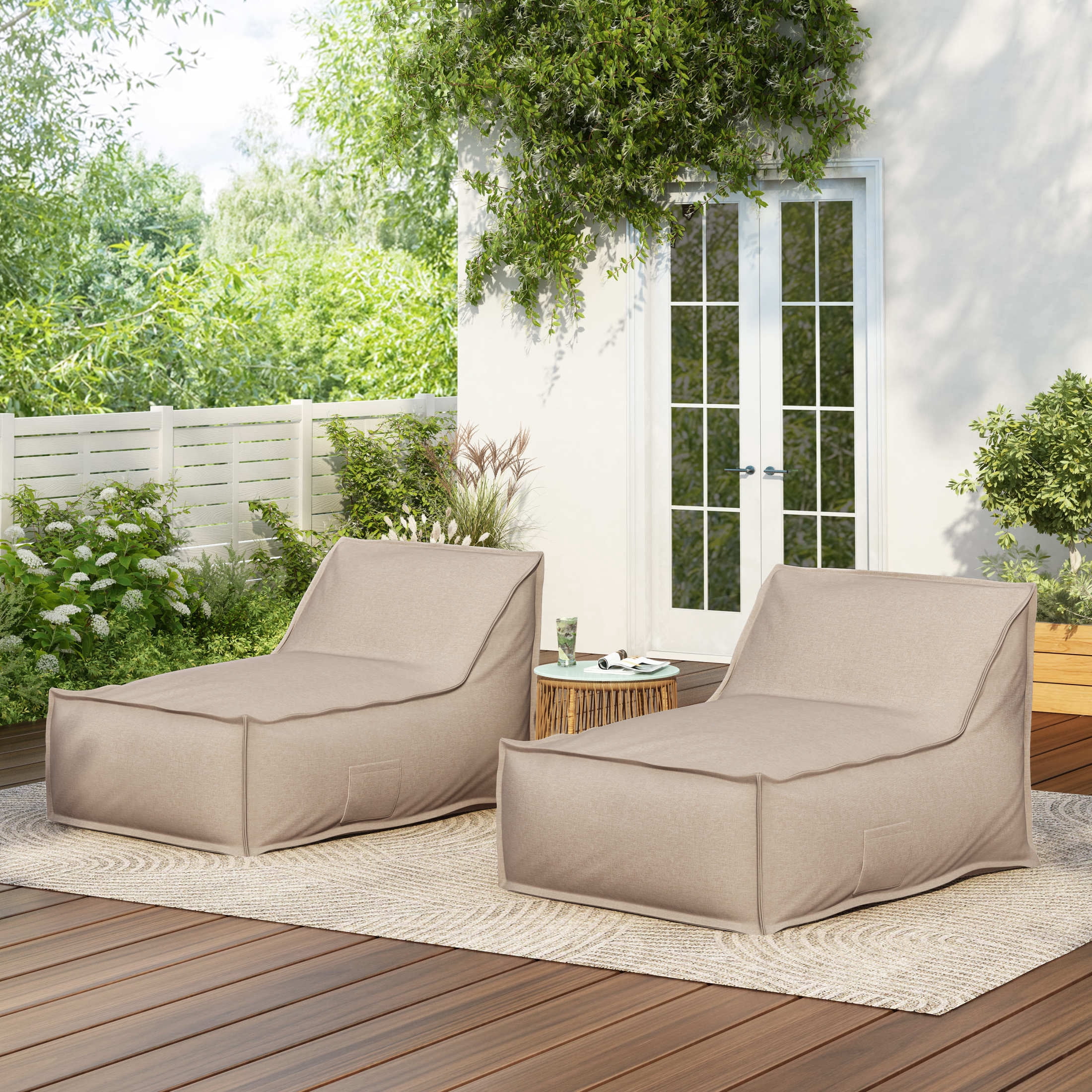 Christopher Knight Home 48" Outdoor Bean Bag Lounge Chair, Plush Foam Filled, Patio Garden Seating, Beige