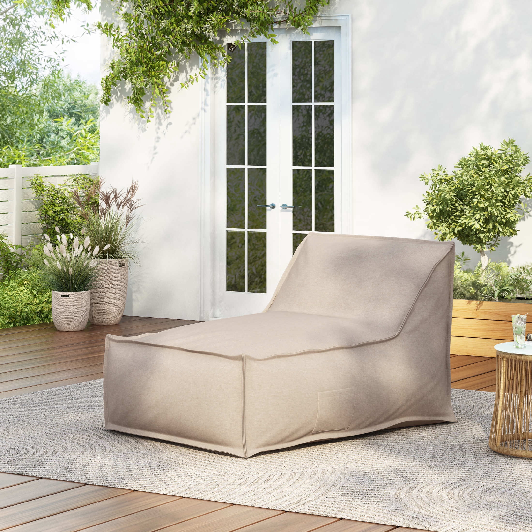 Christopher Knight Home 48" Outdoor Bean Bag Lounge Chair, Plush Foam Filled, Patio Garden Seating, Beige
