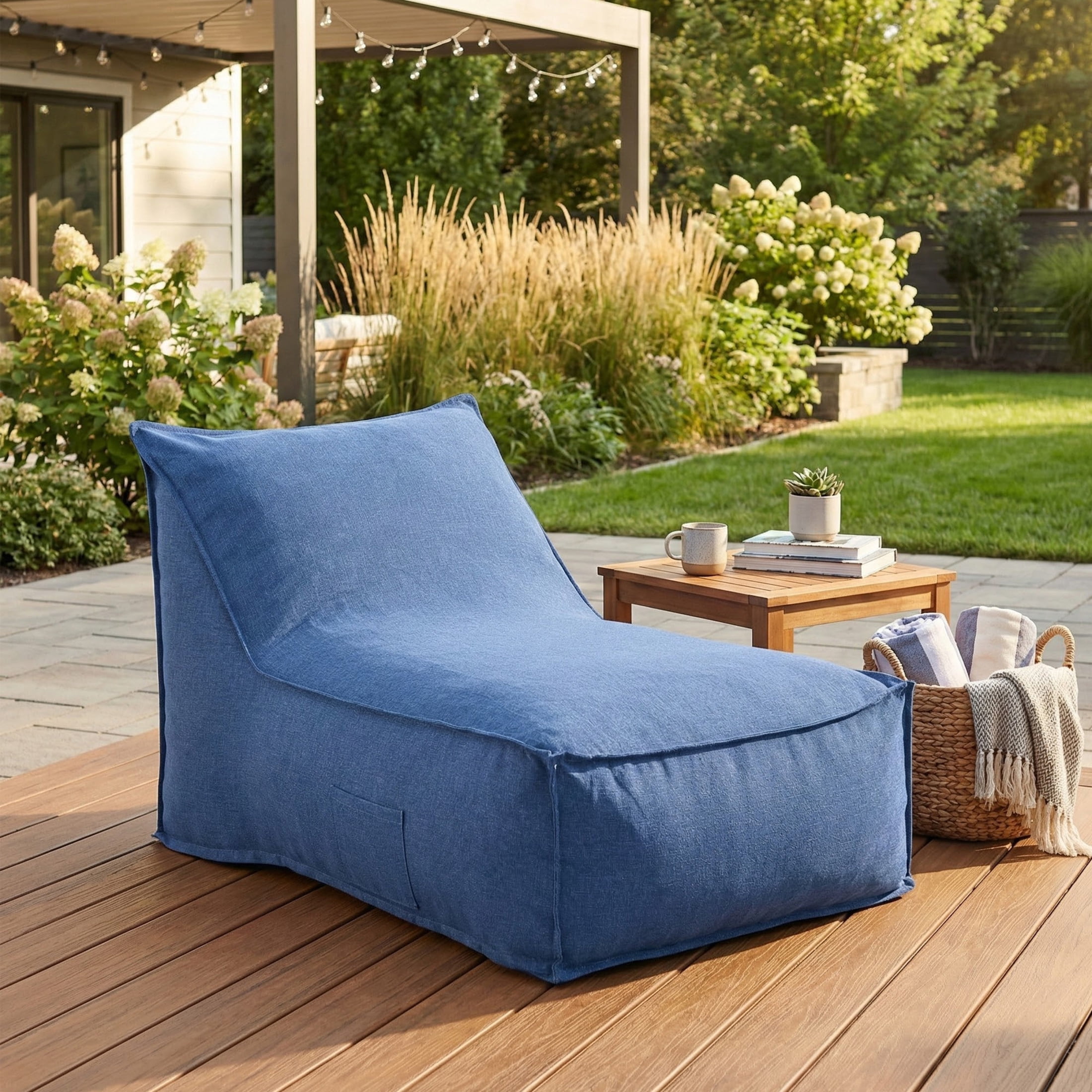 Christopher Knight Home 48" Outdoor Bean Bag Lounge Chair, Plush Foam Filled, Patio Garden Seating, Navy Blue