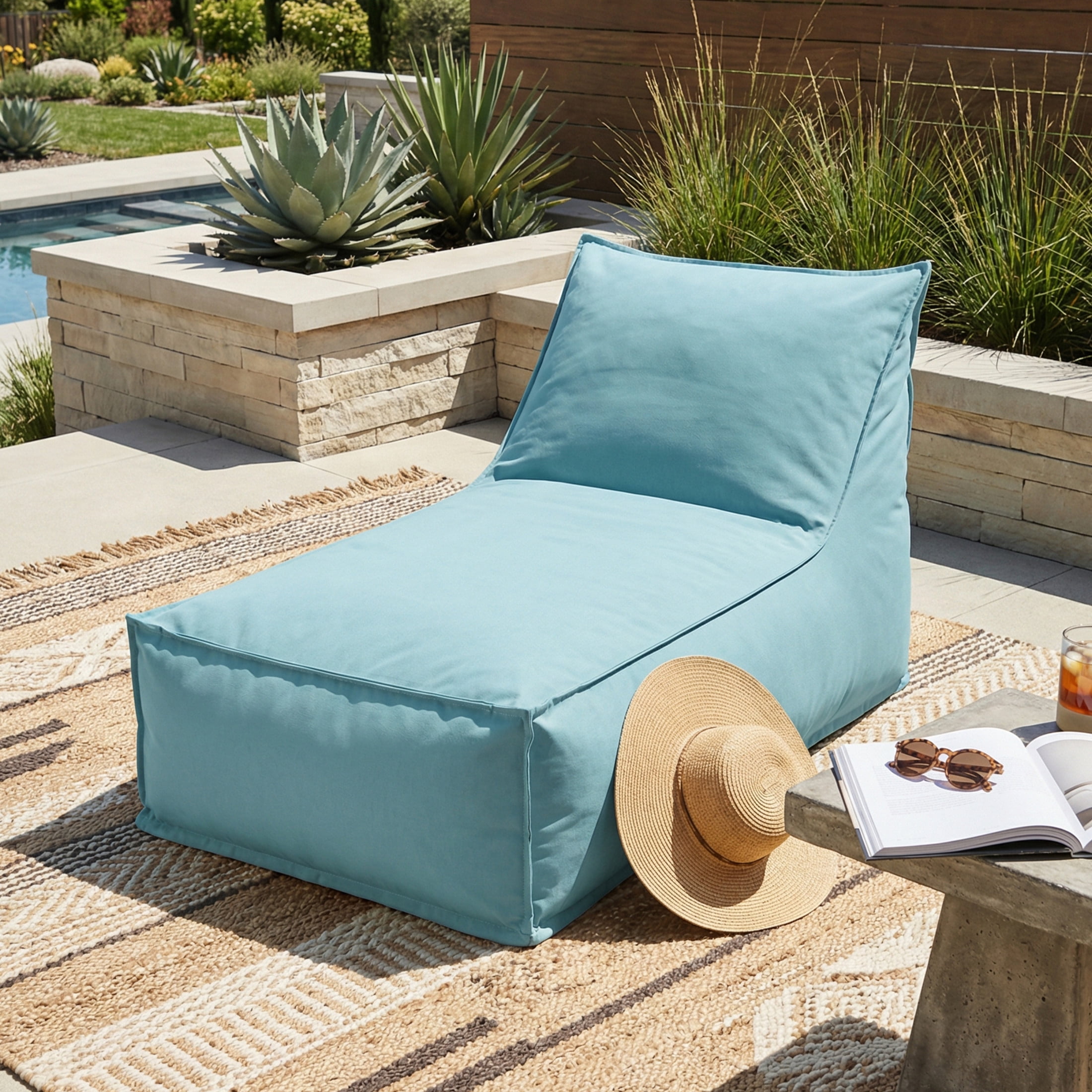 Christopher Knight Home 48" Outdoor Bean Bag Lounge Chair, Plush Foam Filled, Patio Garden Seating, Teal