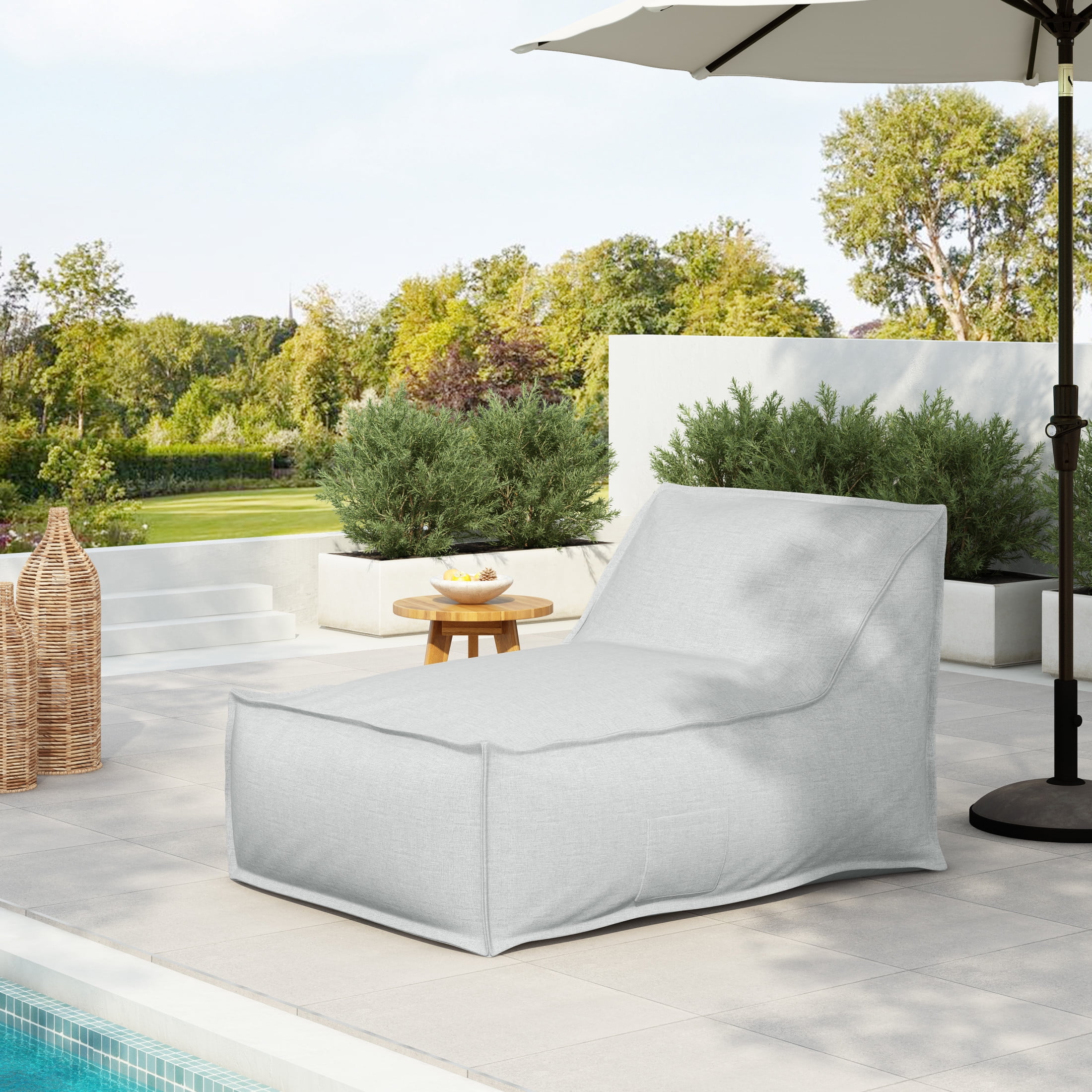 Christopher Knight Home 48" Outdoor Bean Bag Lounge Chair, Weather-Resistant Fabric, Light Gray