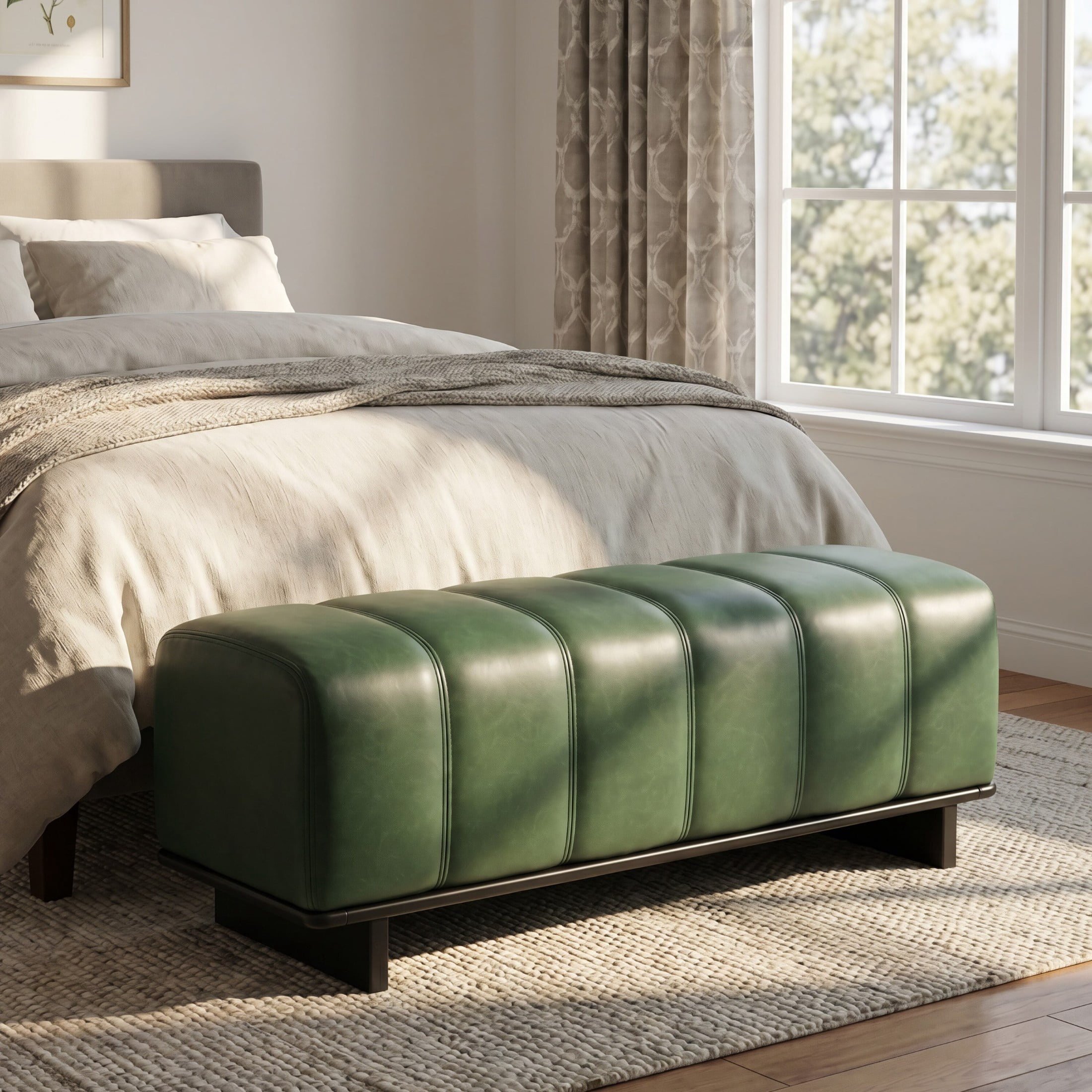 Christopher Knight Home 49.1" Modern PU Leather Dining Bench with Rubberwood Legs, Green