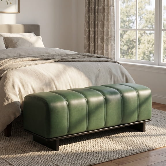 Christopher Knight Home 49.1" Modern PU Leather Dining Bench with Rubberwood Legs, Green