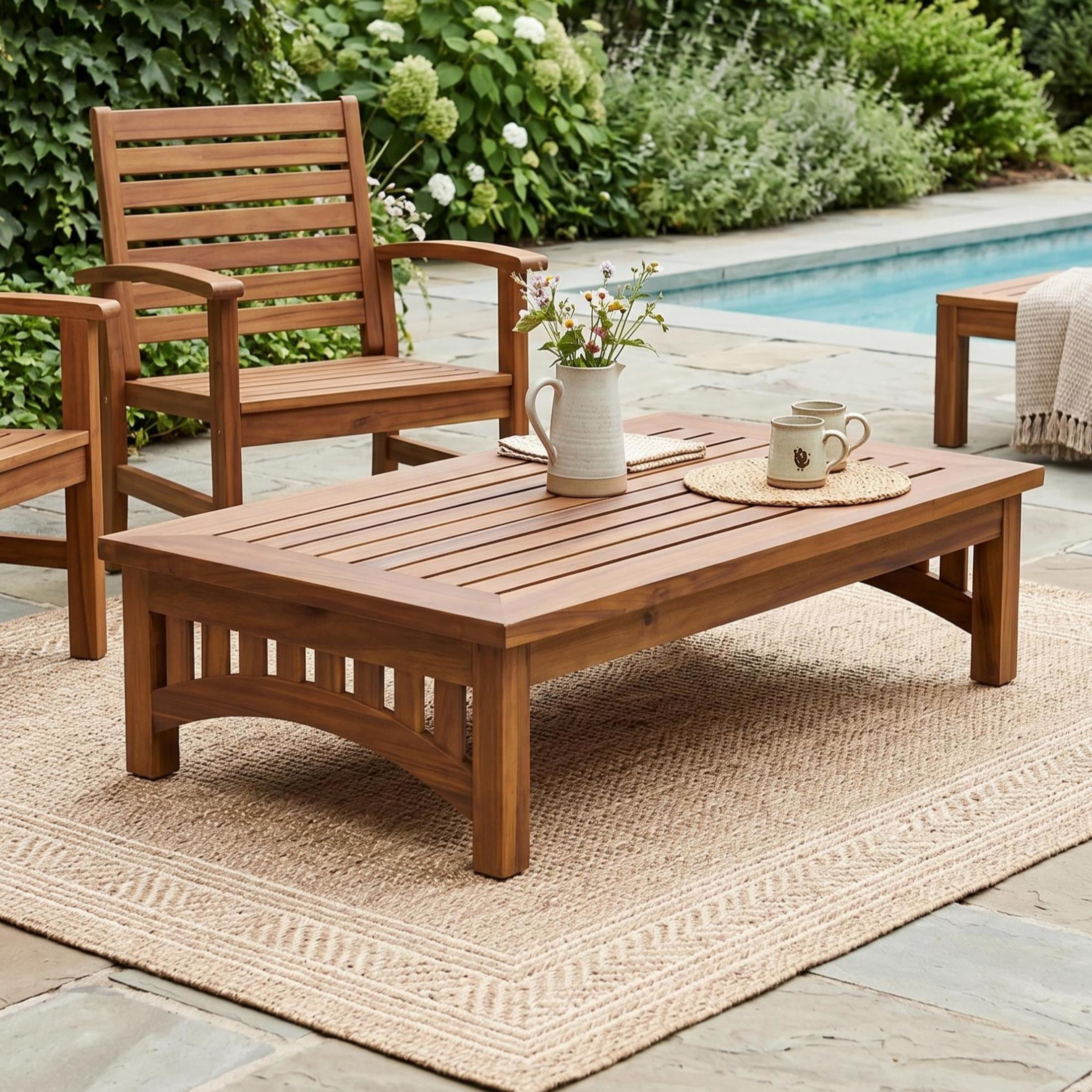 Christopher Knight Home 49" Mid-Century Outdoor Patio Acacia Wood Slatted Coffee Table, Natural