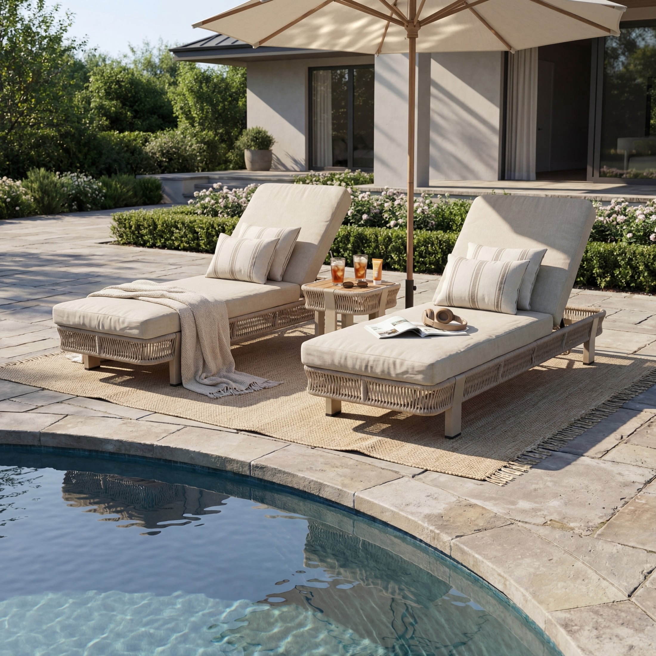 Christopher Knight Home 5-Piece Boho Outdoor Chaise Lounge Set with Table and Cushion, Beige+Natural