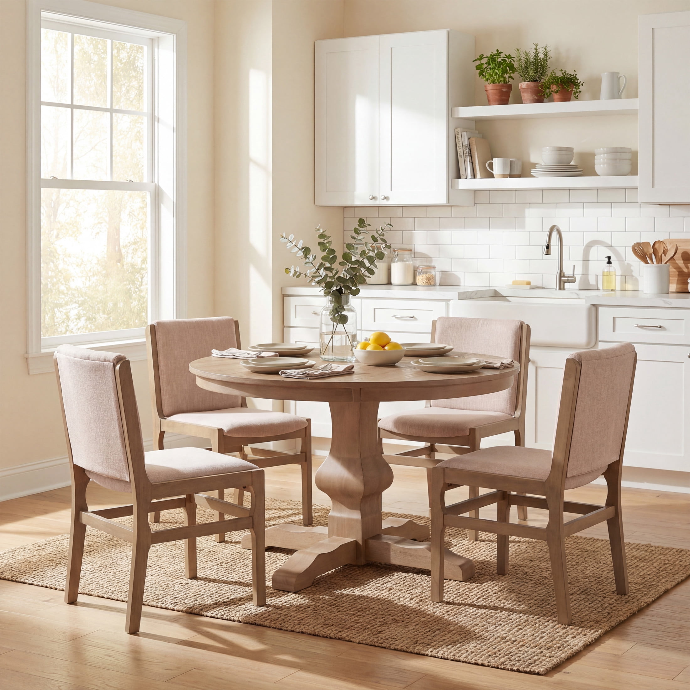 Christopher Knight Home 5-Piece Contemporary Round Dining Table with Upholstered Chairs, Light Natural