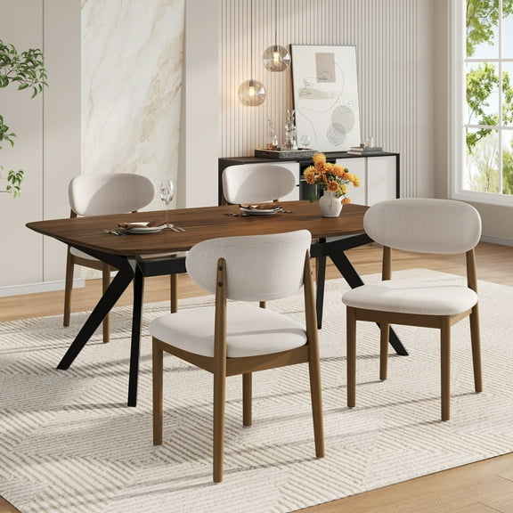 Christopher Knight Home 5-Piece Dining Set, Rectangular Wood Table and 4 Upholstered Side Chairs, Beige+Walnut