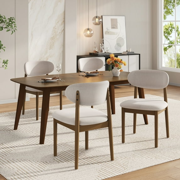 Christopher Knight Home 5-Piece Dining Set, Rectangular Wood Table and 4 Upholstered Side Chairs, Beige+Walnut