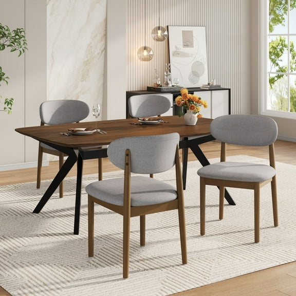 Christopher Knight Home 5-Piece Dining Set, Rectangular Wood Table and 4 Upholstered Side Chairs, Gray+Walnut