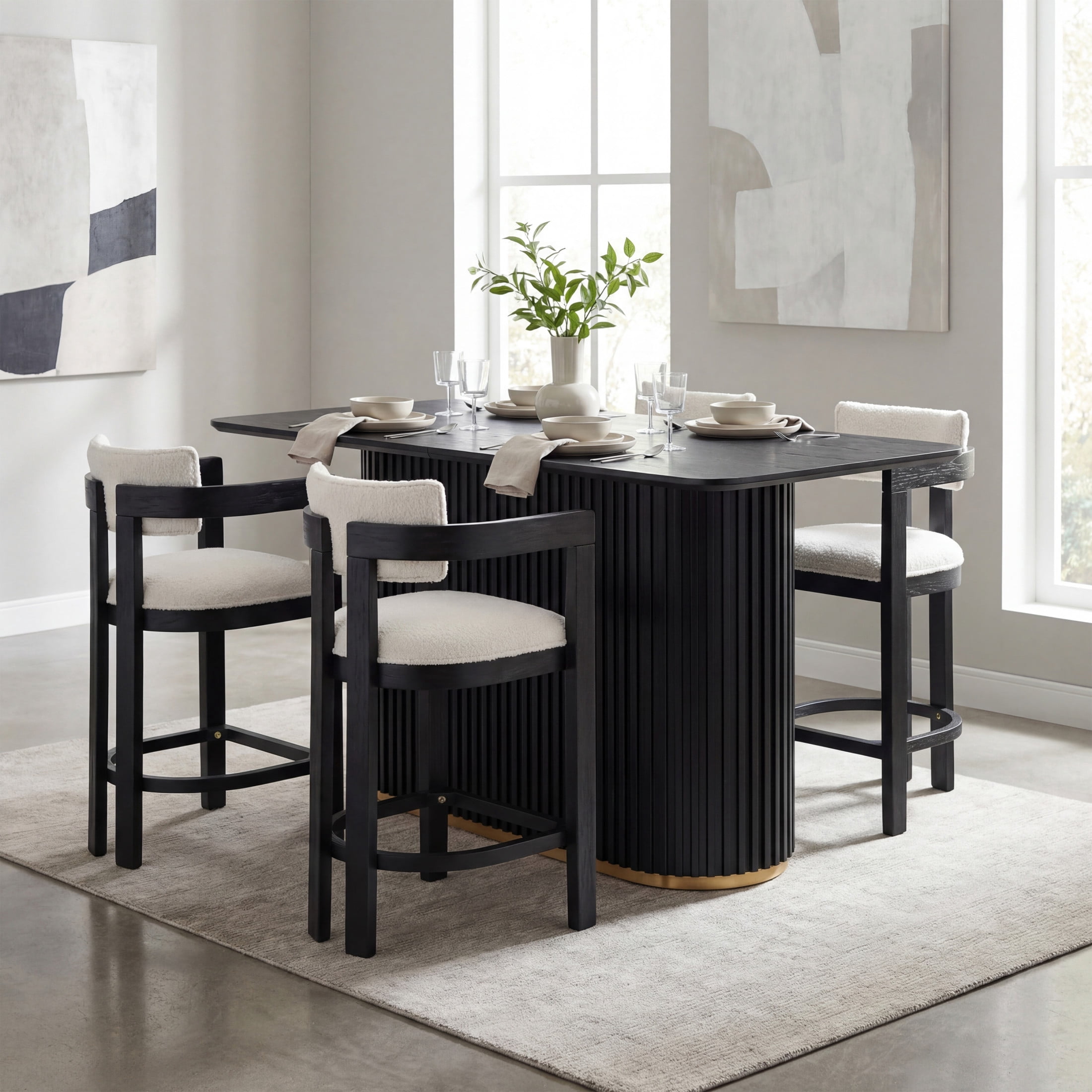 Christopher Knight Home 5-Piece Mid Century Counter Height Dining Table with Round Arm Bar Stools, Black