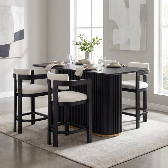 Christopher Knight Home 5-Piece Mid Century Counter Height Dining Table with Round Arm Bar Stools, Black