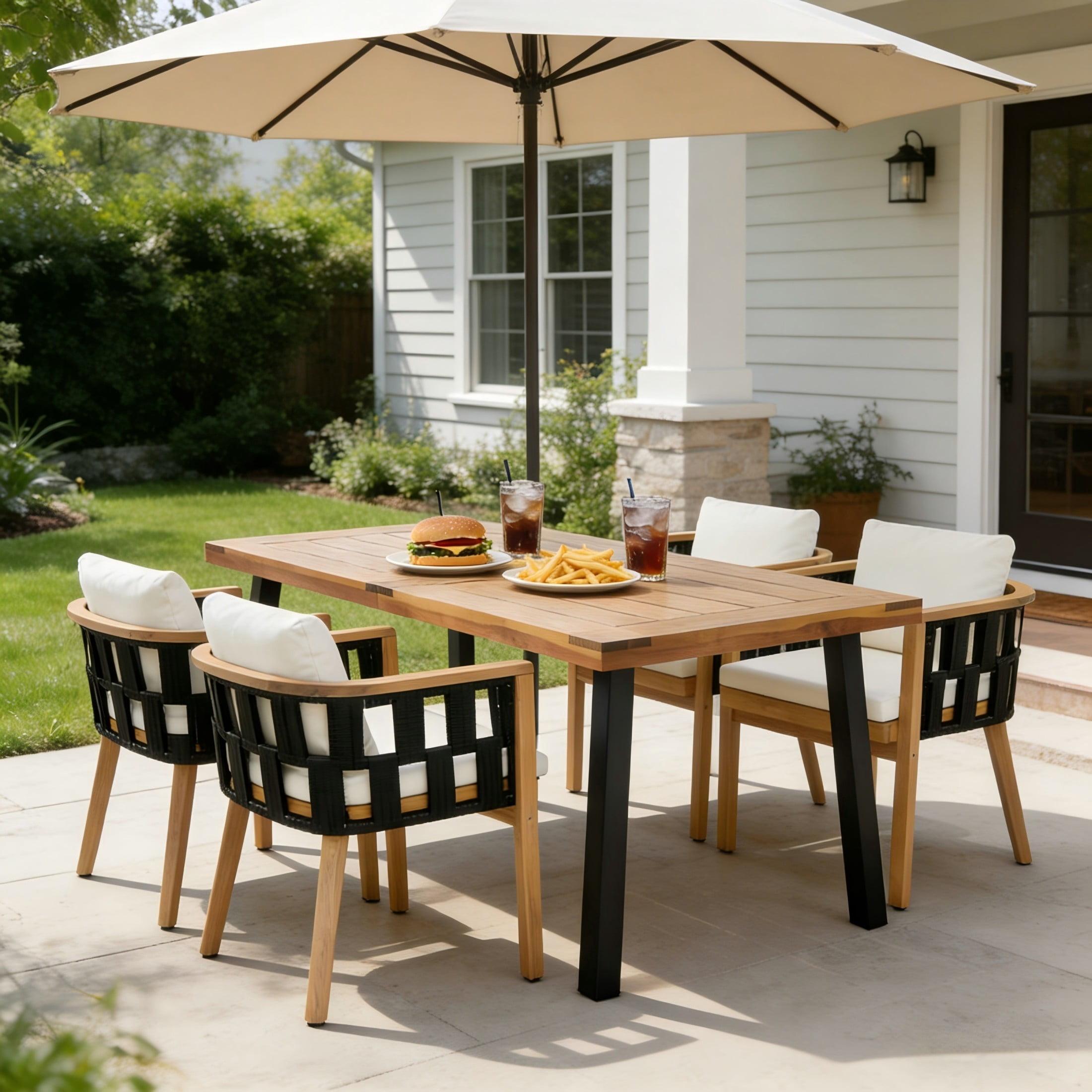 Christopher Knight Home 5-Piece Modern Acacia Wood Dining Set with 69" Rectangular Table, Teak Finish
