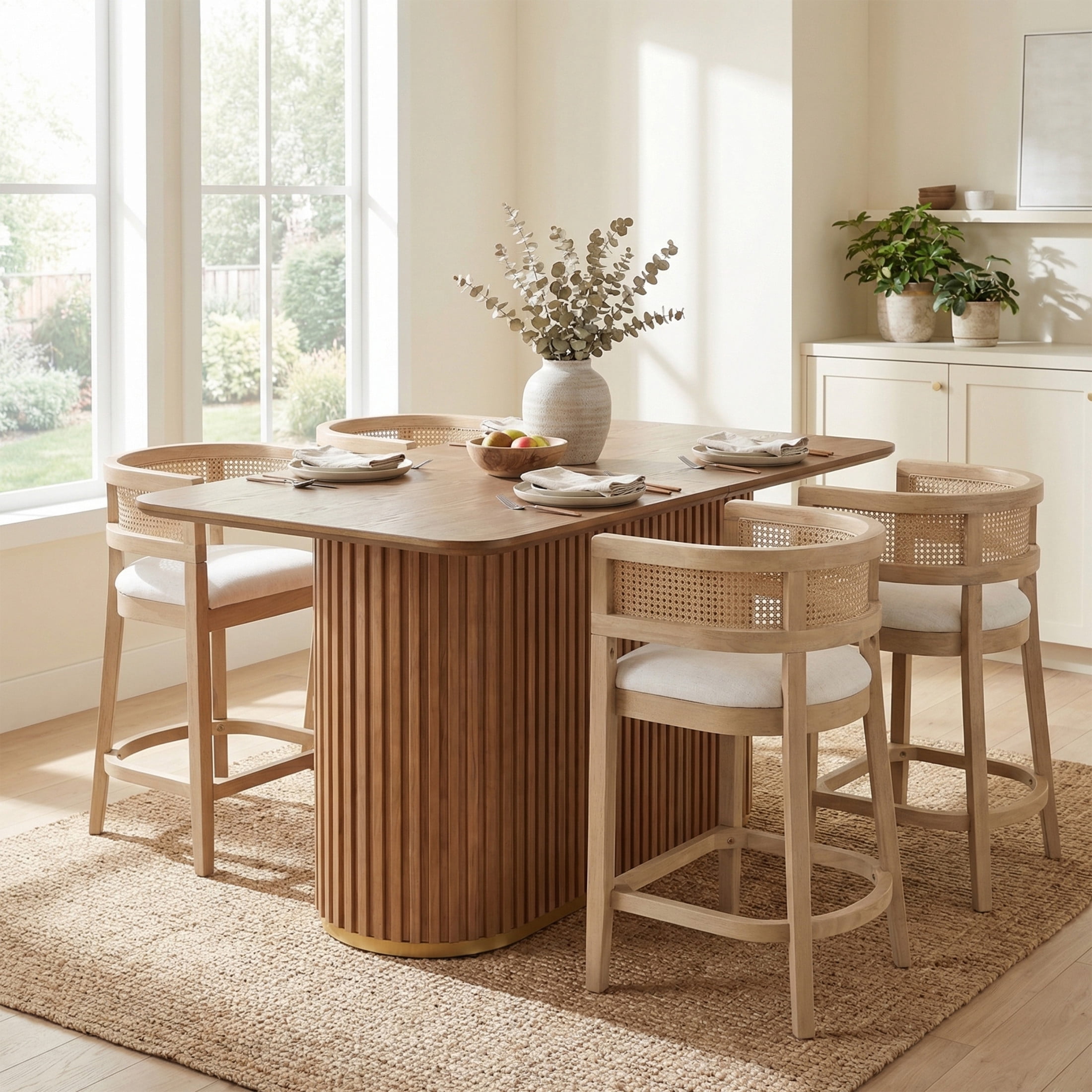 Christopher Knight Home 5-Piece Modern Counter Height Dining Set with Round Arms, Seats 4, Light Ash