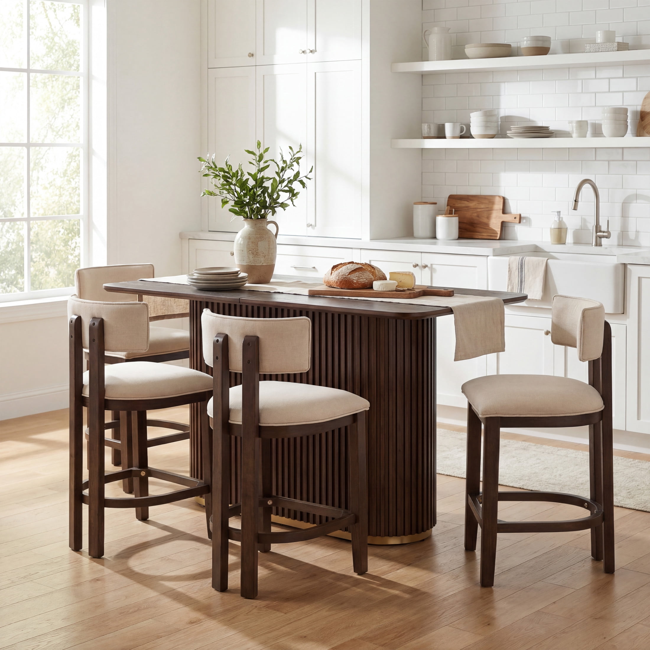 Christopher Knight Home 5-Piece Modern Counter Height Dining Table with Armless Bar Stools, Walnut