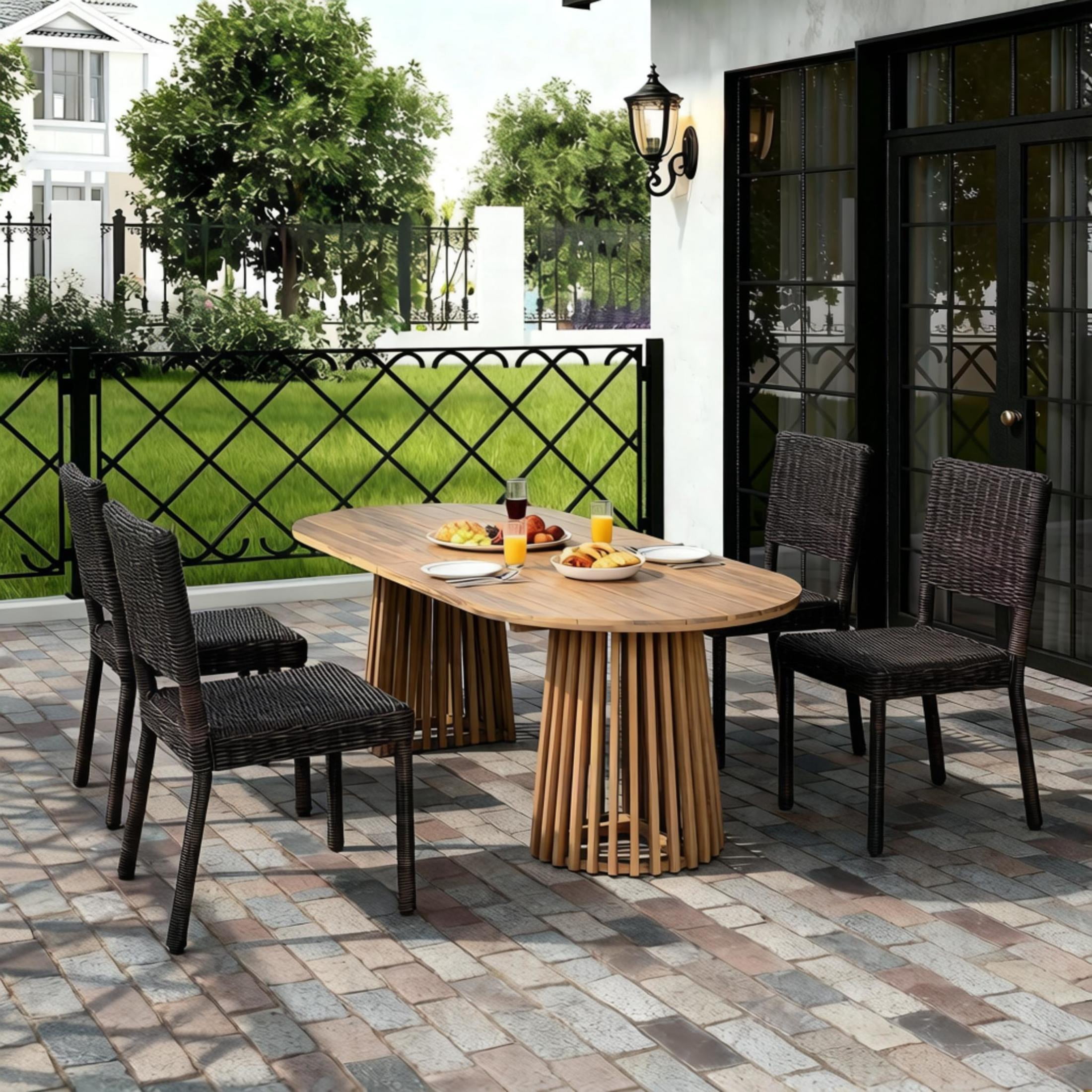 Christopher Knight Home 5-Piece Modern Outdoor Dining Set, 83" Brown Table and Brown Rattan Chairs