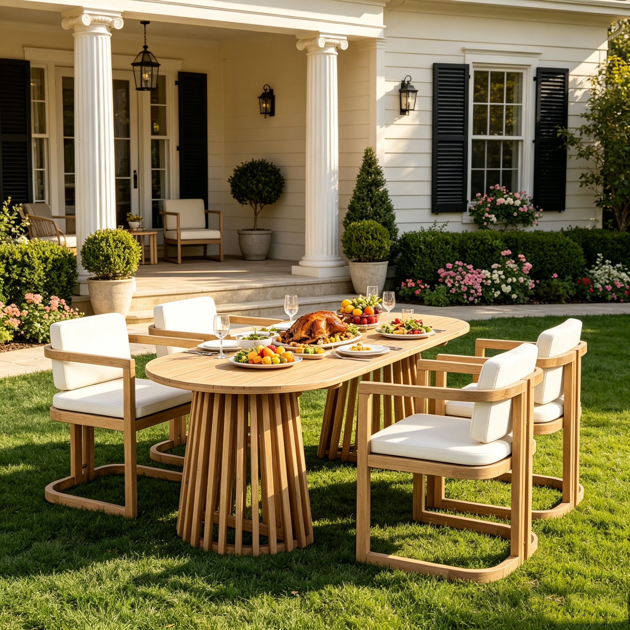 Christopher Knight Home 5-Piece Modern Outdoor Oval Dining Table with U-Shaped Chairs, Light Teak+Beige