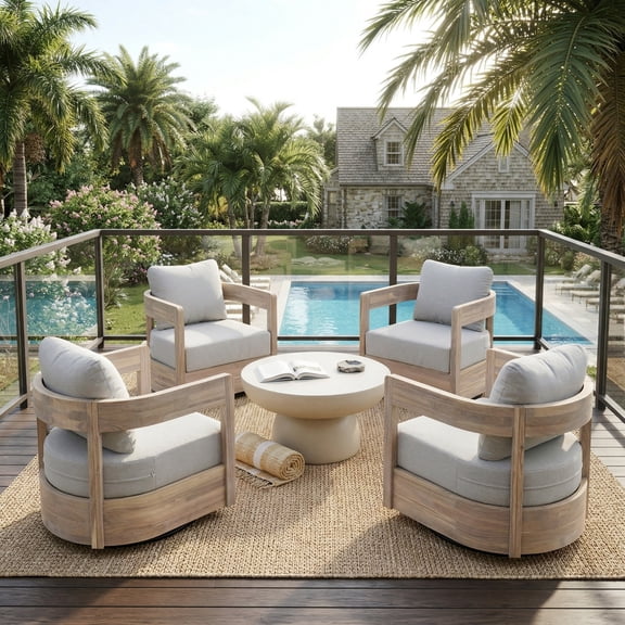 Christopher Knight Home 5-Piece Outdoor Chat Set, Swivel Chairs with Cushions and Round Coffee Table, Light White