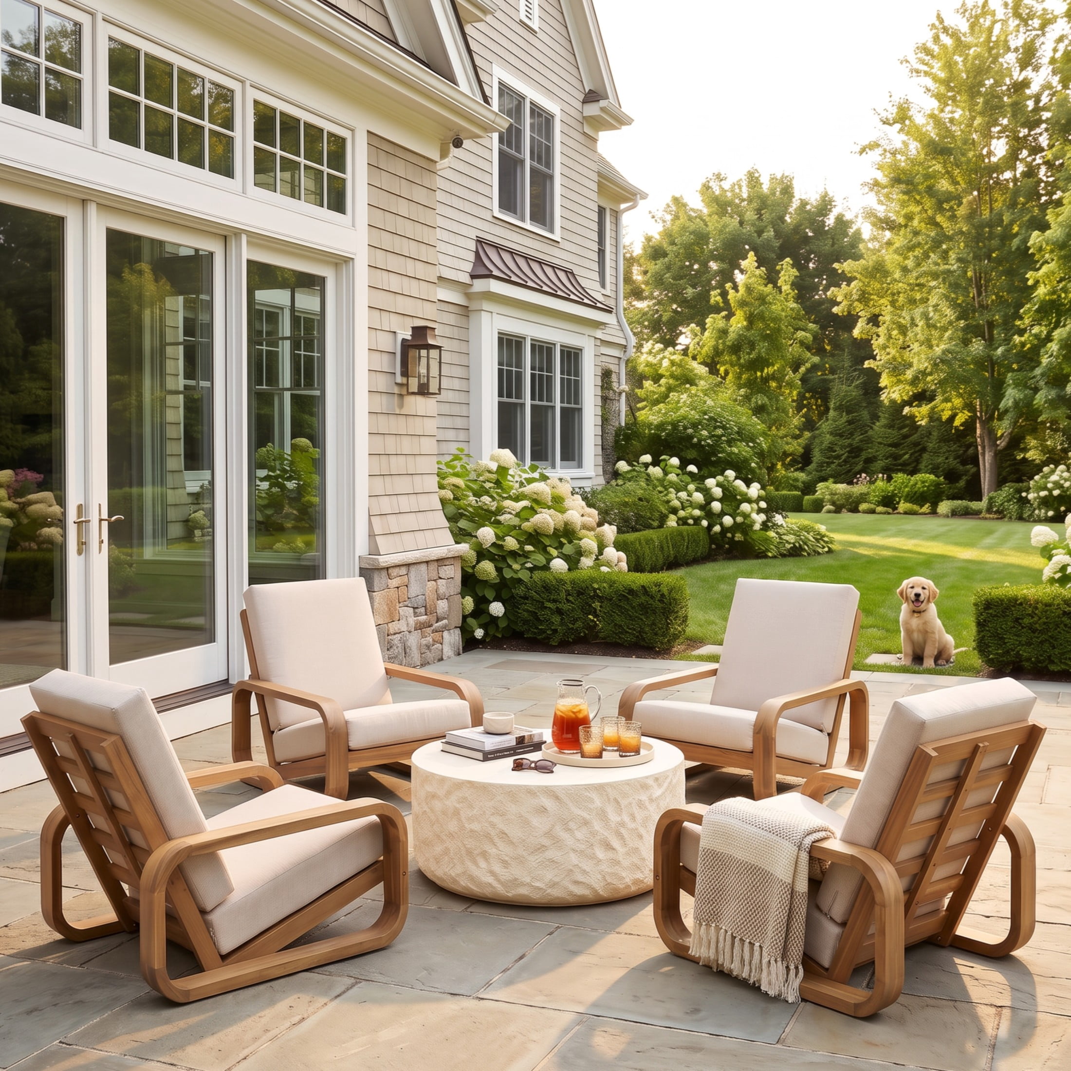 Christopher Knight Home 5-Piece Outdoor Conversation Set, Lounge Chairs and Coffee Table, Light Teak+Beige