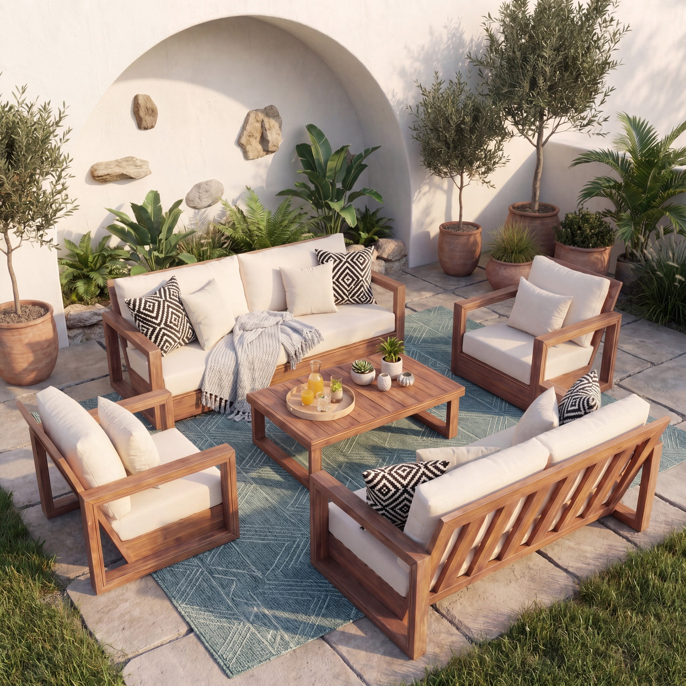 Christopher Knight Home 5-Piece Outdoor Conversation Set with Sofa, Loveseat, Swivel Chairs & Table, Brown+Beige