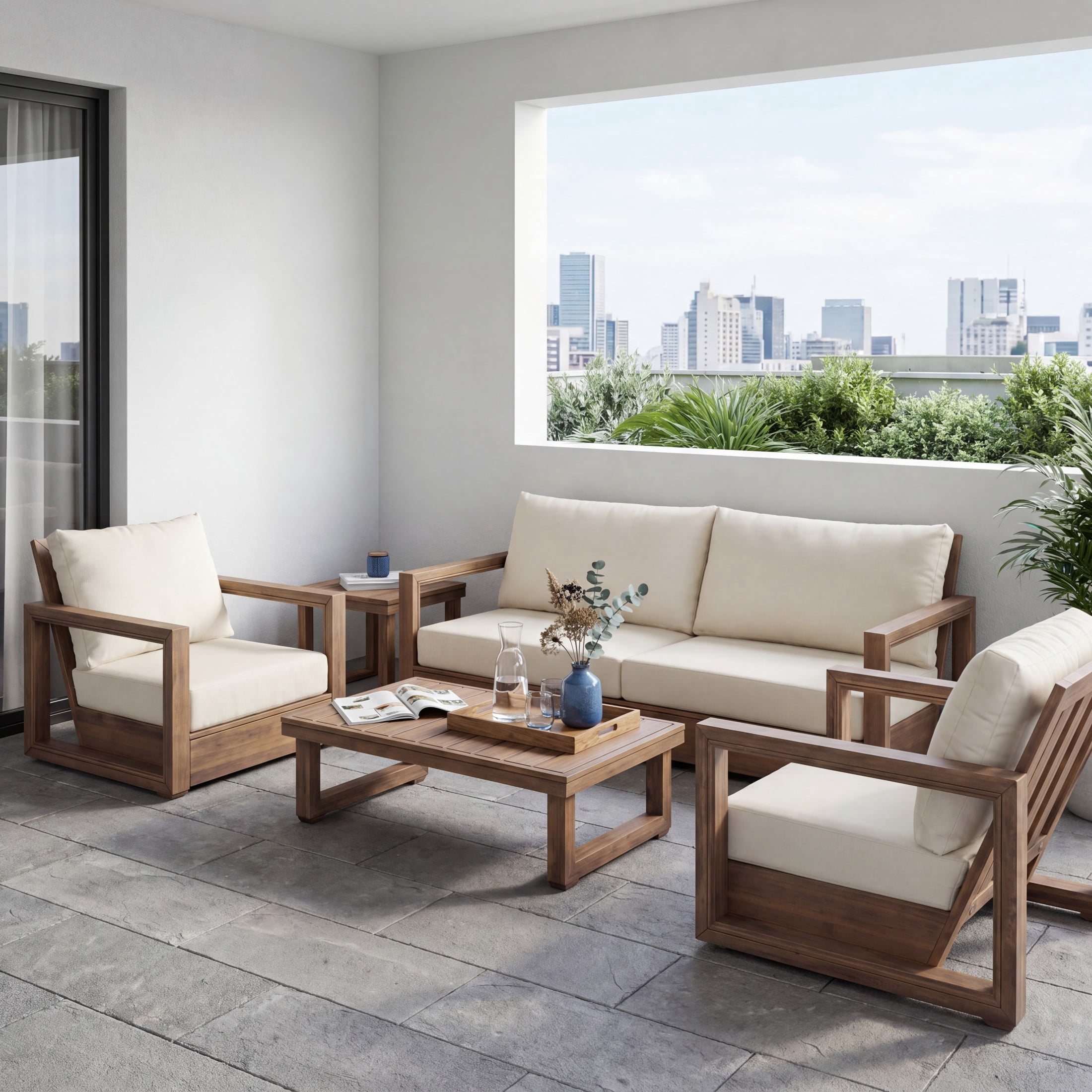 Christopher Knight Home 5-Piece Outdoor Conversation Set with Sofa, Swivel Chairs & Tables, Brown+Beige