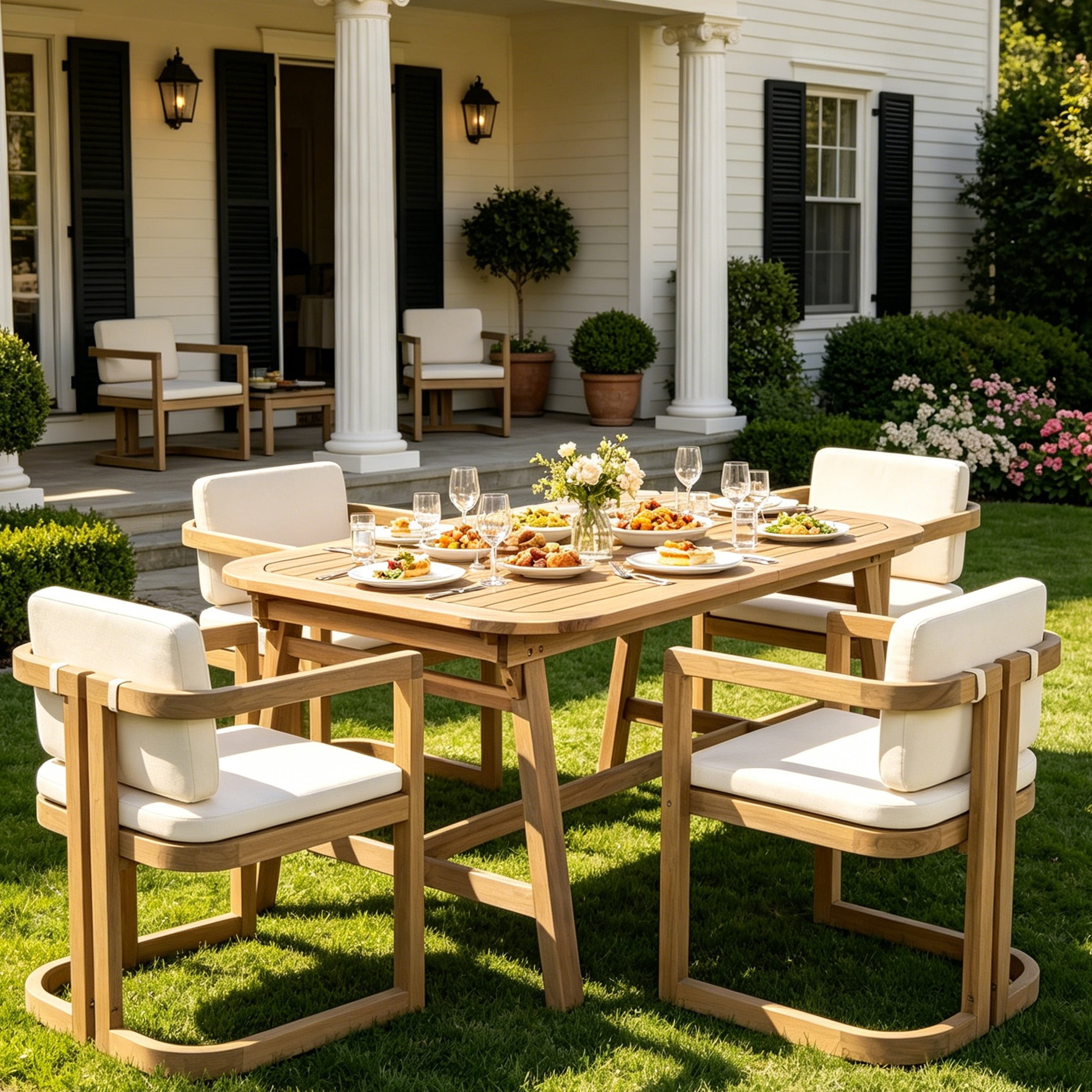 Christopher Knight Home 5-Piece Outdoor Dining Set, Extendable Table with Patio Chairs, Light Teak+Beige