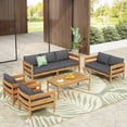 thumbnail image 1 of Christopher Knight Home 5-Piece Outdoor Patio Conversation Set for 7, Acacia Wood Frame with Cushions, Teak+Dark Gray, 1 of 13