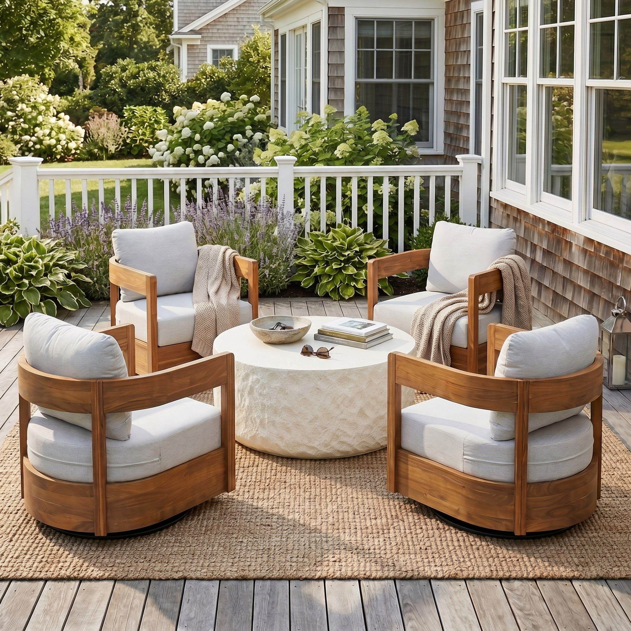Christopher Knight Home 5-Piece Outdoor Swivel Chairs and Coffee Table Conversation Set, Teak