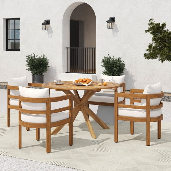 Round Rustic Dining Set Christopher Knight Home 7-Piece Wood Outdoor Dining Set with Cushioned ...