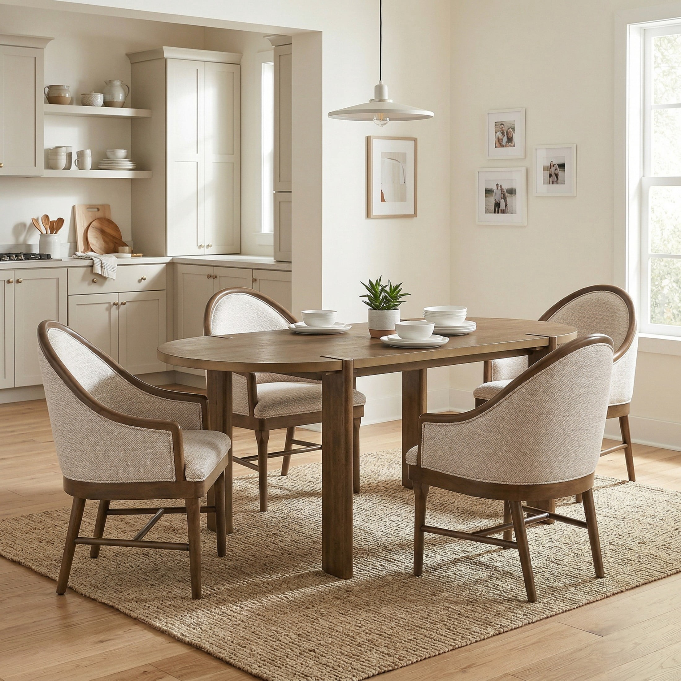 Christopher Knight Home 5-Piece Oval Dining Table with Upholstered Chairs, Farmhouse Kitchen Set, Walnut