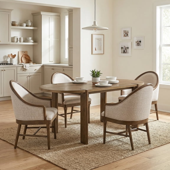 Christopher Knight Home 5-Piece Oval Dining Table with Upholstered Chairs, Farmhouse Kitchen Set, Walnut