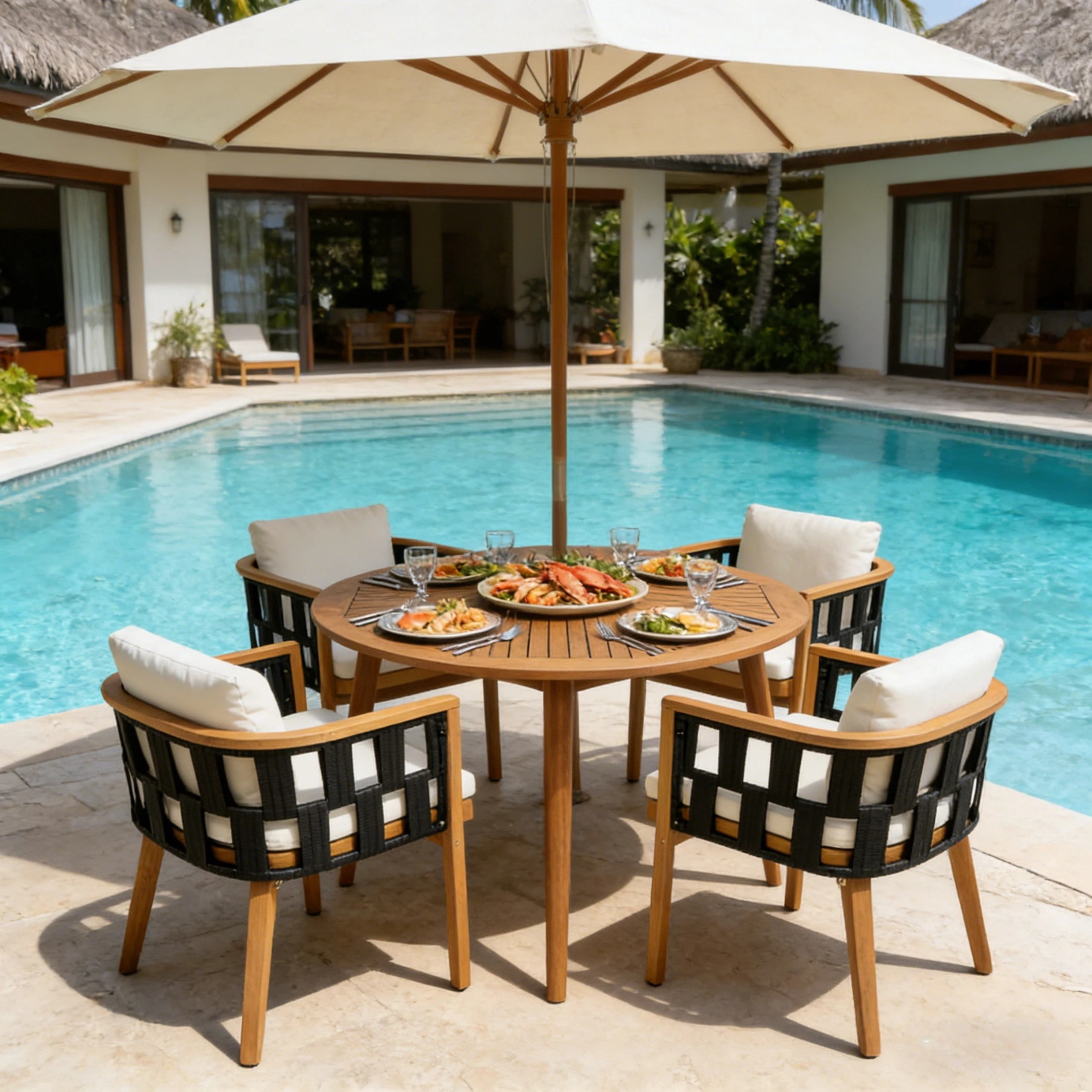 Christopher Knight Home 5-Piece Round Acacia Wood Dining Set, 47" Table with Tapered Legs, Teak Finish
