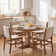 Christopher Knight Home 5-Piece Round Dining Set, Pedestal Table and Upholstered Chairs, Natural+Wheat