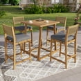 thumbnail image 1 of Christopher Knight Home 5 Pieces Patio Wood Bar Set, Outdoor Square Table with Bar Height Stools, Dark Grey, 1 of 6