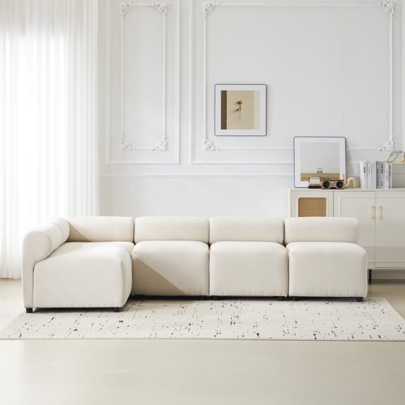Christopher Knight Home 5-Seat Modular Sectional Sofa, Round-Back Armless & Corner Chairs with Deep Cushions, Beige