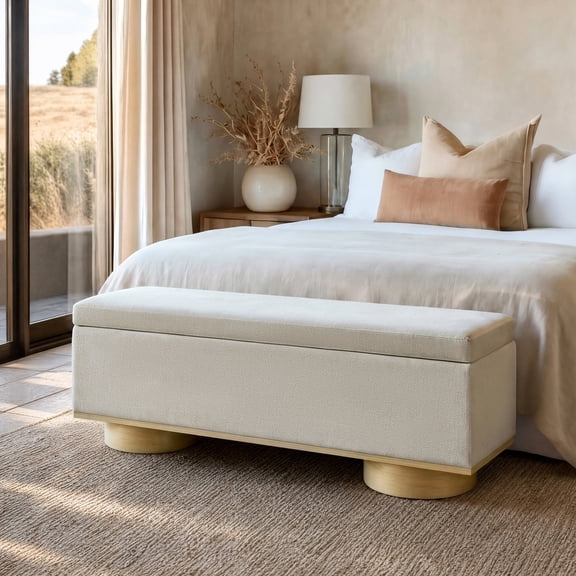 Christopher Knight Home 50.2" Upholstered Storage Bench, Lift-Top Ottoman, Oatmeal